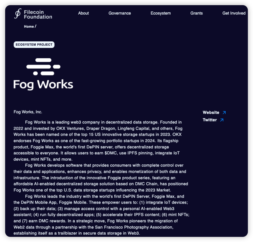 fogworksinc's tweet photo. 📣Ecosystem Partnership with @FilFoundation 
🤝We'll integrate the Filecoin Station into our Foggie Max IO, the world's first DePIN server to allow #Foggie users to earn $FIL!
🤝We're adding Filecoin-powered storage to our Foggie Mobile & Desktop apps with @LighthouseWeb3. 

Together, we're making decentralized data storage accessible for all. 🔗https://t.co/h57bAUz9J8

#FoggieMax #DePIN #DMC #Filecoin
