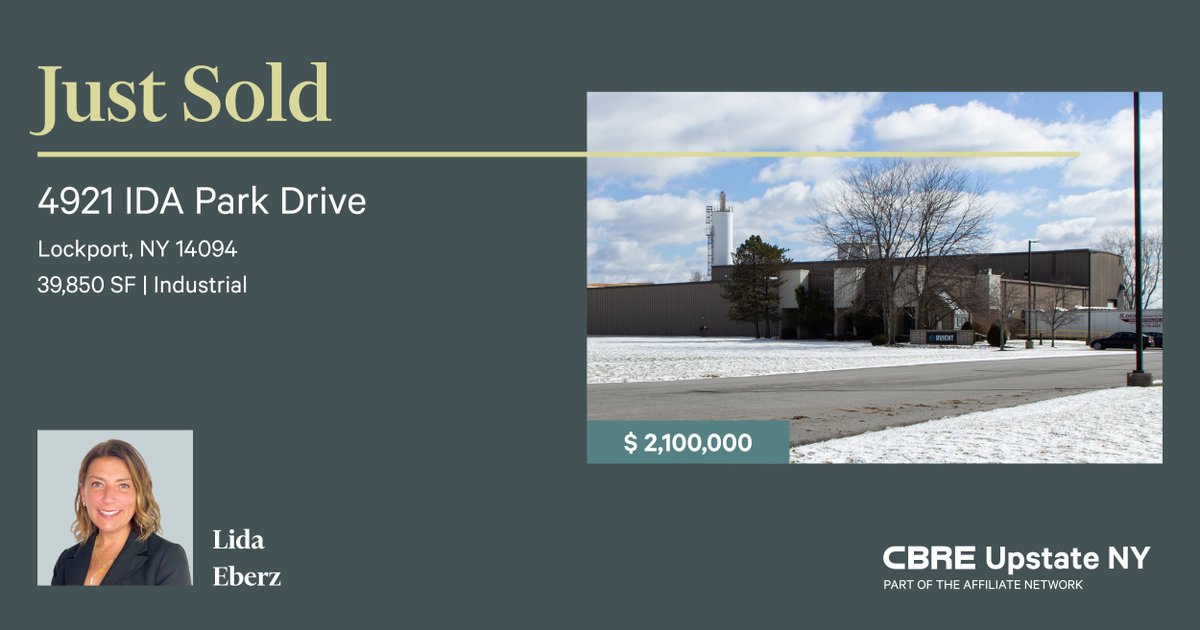 Just Closed: The 39,850 SF #industrial property on 10.2 acres at 4921 IDA Park Drive in Lockport, NY sold for $2,100,000.

Lida Eberz from our Buffalo office represented the seller in the transaction.
#industrialrealestate #cre