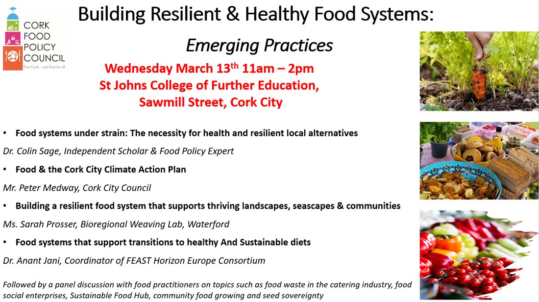 Is Cork Food Secure? Don’t miss free seminar on Wednesday March 13 11am - 2pm @DouglasSt_CCFET Cork College of FET Sawmill Street (formerly St John’s College) @CorkHealthyCity @corkcitycouncil @corkcitylibrary @SHEP_Ireland @CorkFoodPolicy @irishexaminer bookwhen.com/corkkerryhealt…