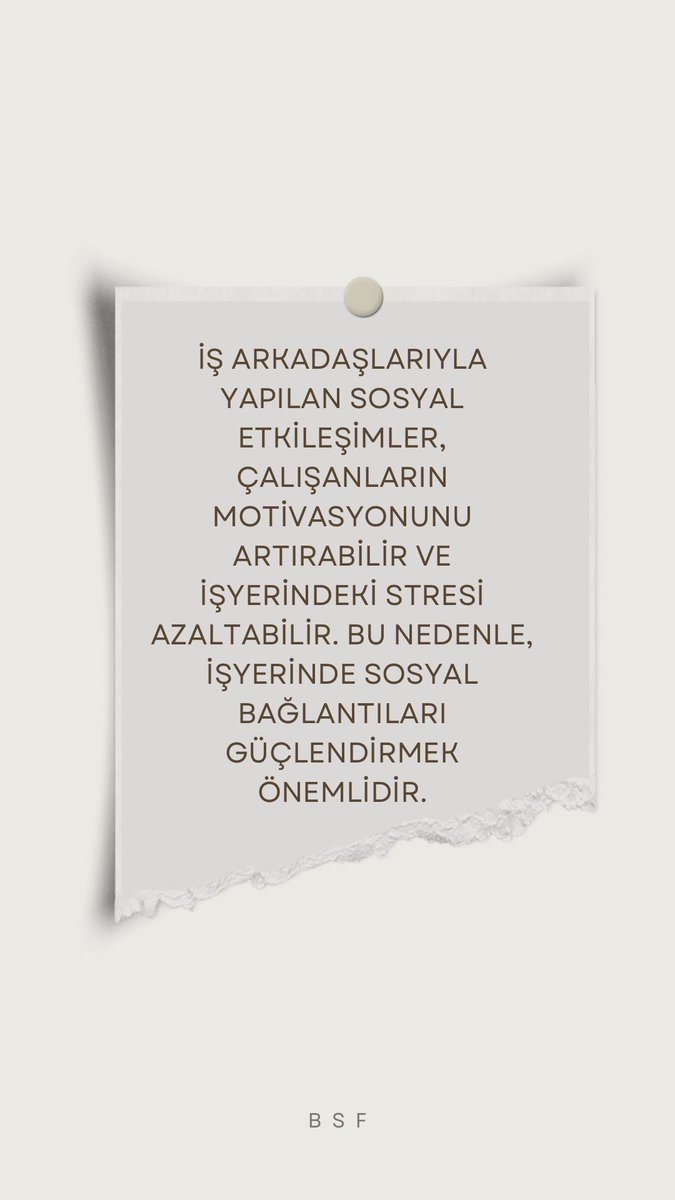 İş arkadaşlarıyla yapılan sosyal etkileşimler, çalışanların motivasyonunu artırabilir ve işyerindeki stresi azaltabilir. Bu nedenle, işyerinde sosyal bağlantıları güçlendirmek önemlidir.