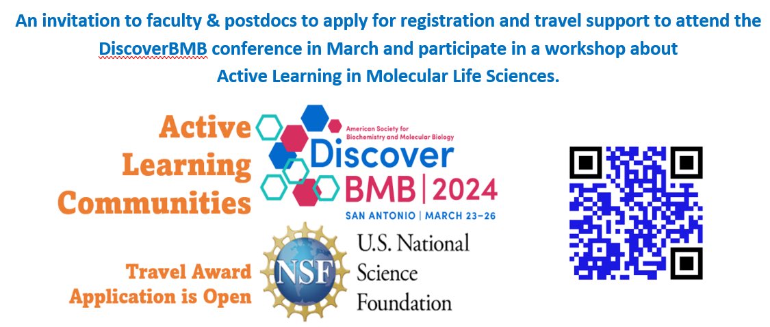 A few awards are still available to join us at DiscoverBMB in a couple weeks. Apply ASAP to be considered. docs.google.com/forms/d/e/1FAI… <a href="/ASBMB/">ASBMB</a> <a href="/CURENet1/">CUREnet</a> <a href="/AmerChemSociety/">American Chemical Society</a>