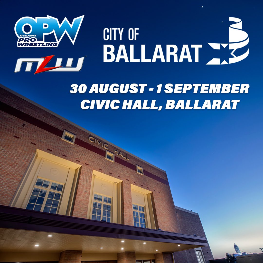 A place so nice we’re coming back ✌️ Today OPW is excited to announce that in partnership with @cityofballarat we will be returning to Ballarat on August 30 - September for a series of events to officially launch our partnership with @MLW 📖 oceaniaprowrestling.com/news/opw-and-c…