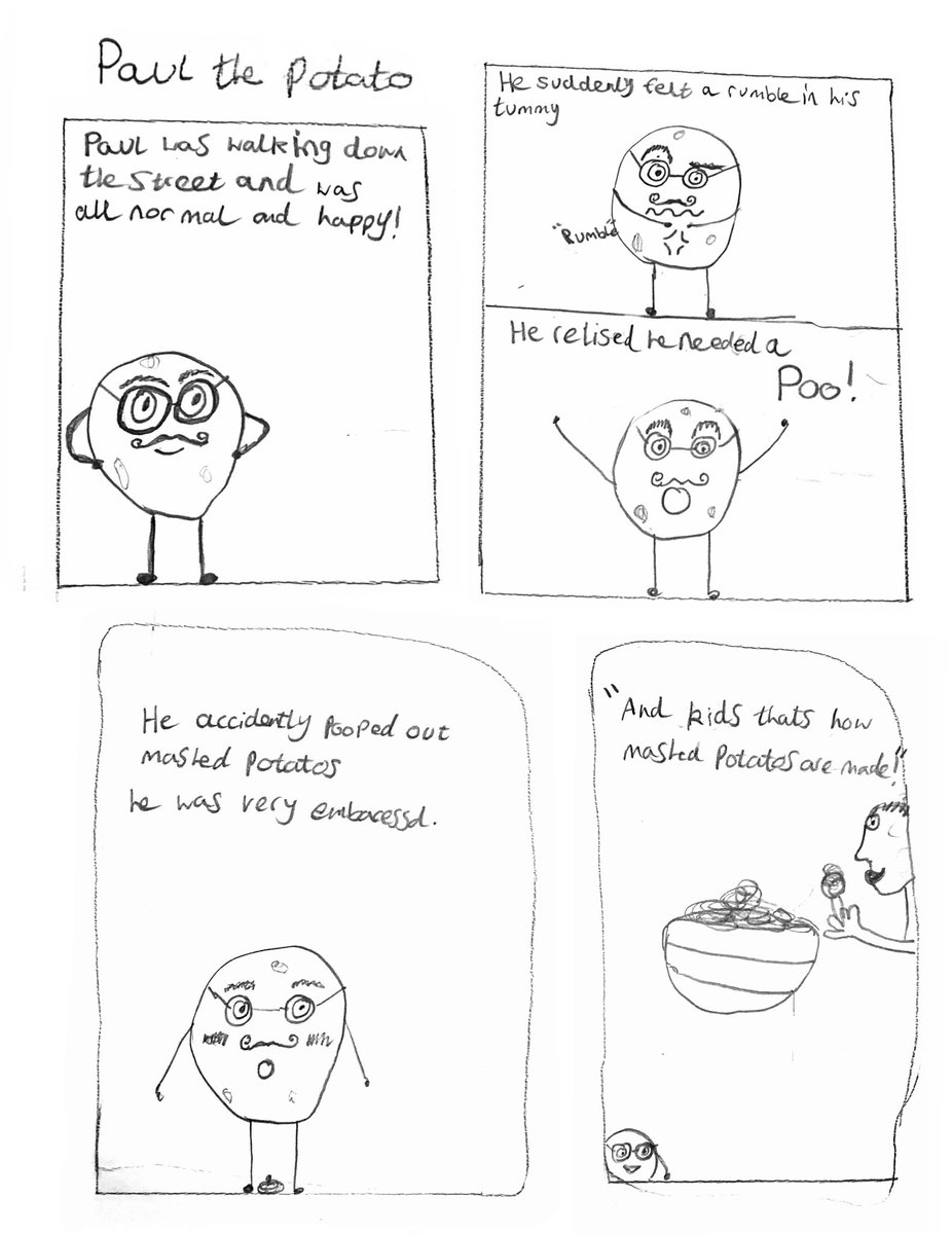 Top tier content. I did a comics workshop at a school in Ipswich today - the girl who came up with this one is a genius 🥔