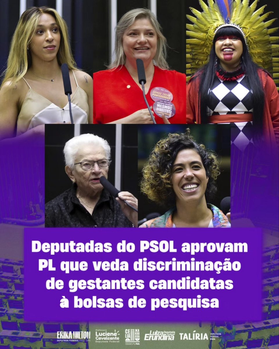 VITÓRIA! Projeto aprovado ✅️ ✨️ Acaba de ser aprovado na @CamaraDeputados o Projero de Lei das Deputadas do PSOL, eu, Erika Hilton, @_lucavalcante, @celiaxakriaba, @luizaerundina e @taliriapetrone, que veda a discriminação de gestantes, parturientes e de pessoas que exercem