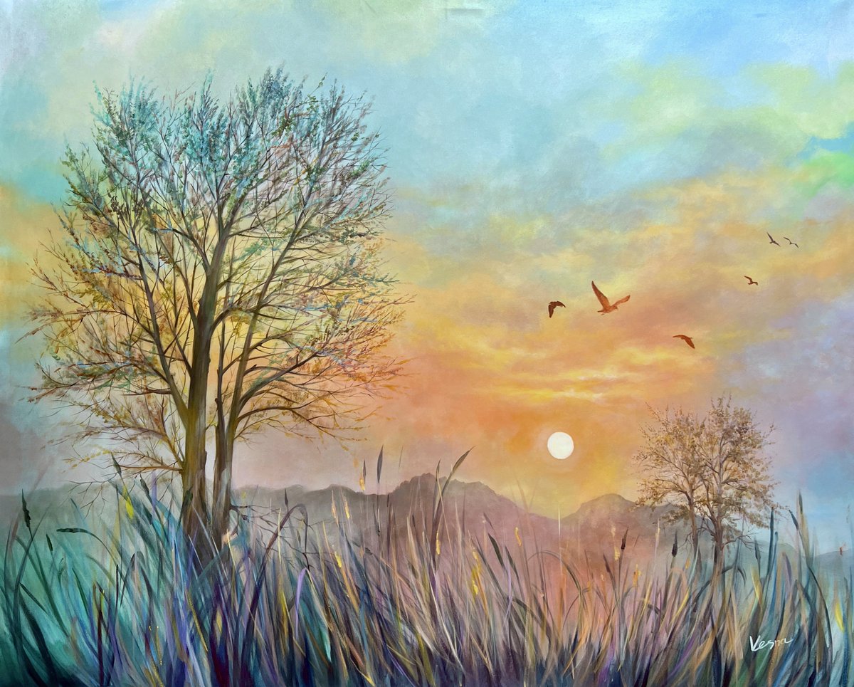 ‘New Dawn’
48”x60”x1.5” 
Acrylic on canvas - evokes a sense of aspiration and renewal. ✨🌱.

🛒vesna-art.com/product-page/n….

🖼️ Prints:fineartamerica.com/featured/new-d….

#NewDawn #Renewal #MistyMorning #AcrylicPainting #FineArt #ArtInspiredRooms #CanvasArt #VesnaArtGallery