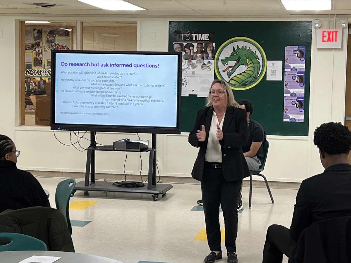 Ms. Provenz, Director of Interscholastic Sports and Intramural Programs in the <a href="/onewestbury/">Westbury Union Free School District</a>, delivering an engaging and informative presentation about NCAA sports and being a scholar-athlete in college. <a href="/onewestbury/">Westbury Union Free School District</a> <a href="/WestburyWHS/">Westbury High School</a> <a href="/TahiraDChase/">Dr. Tahira D Chase</a> <a href="/wufsdathletics/">Westburyathletics</a> <a href="/bgallivanWORLD/">Brendan Gallivan</a>
