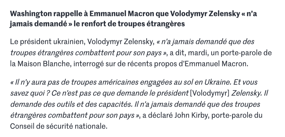 M. Macron est si incompétent, petit-bourgeois et dangereux que même les Etats-Unis se distancient de lui, d'Afrique à l'Ukraine. Cet homme promeut la violence et veut la guerre partout, de la France à la Russie. Il nous met en danger. Il nous faut y résister.