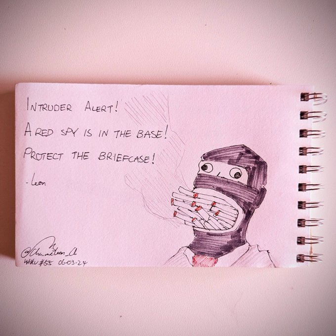 Today's Haiku (#55)

Intruder alert!
A red spy is in the base!
Protect the briefcase!

-Leon
#leonpoem 