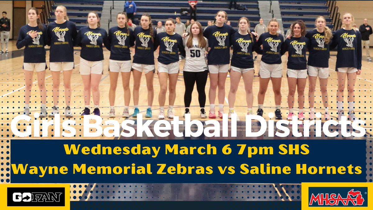 Good luck to @salinehoops as they start their postseason run Wednesday night at 7pm! Go Hornets!