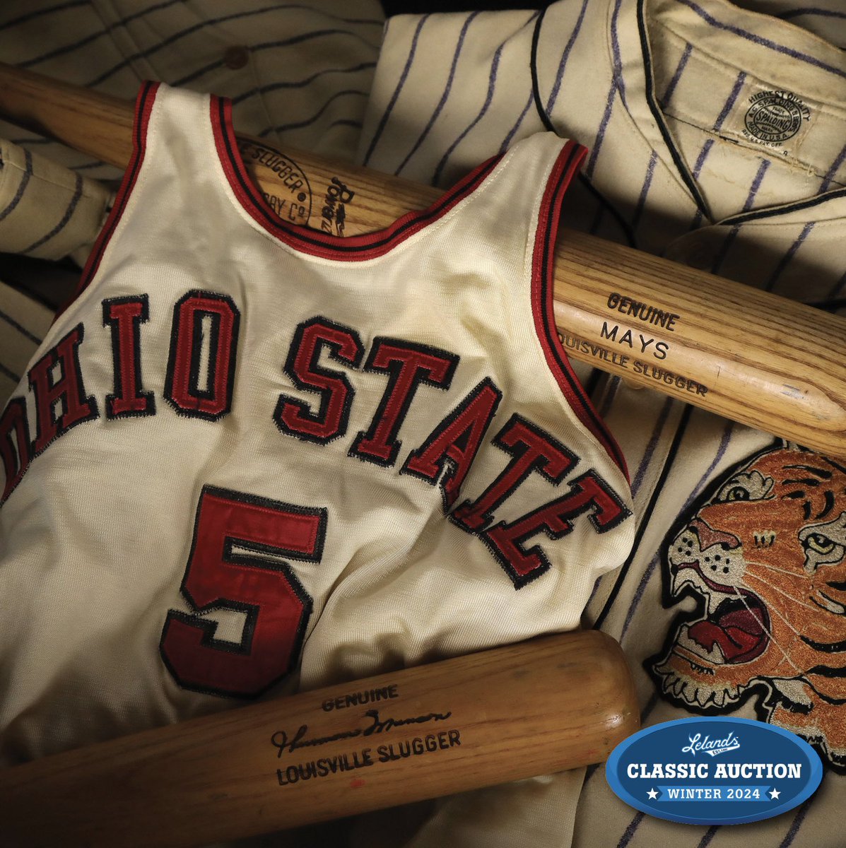 Explore history in the Lelands Winter Classic Auction. Featuring lots such as a 1927 Carroll Detroit Tigers Game Worn Uniform, a 1960-62 Havlicek Ohio State Game Worn Jersey, a 1969-72 Mays Game Used Bat, and a 1970-72 Munson Rookie Era Game Used Bat.  auction.lelands.com/Lots/Gallery