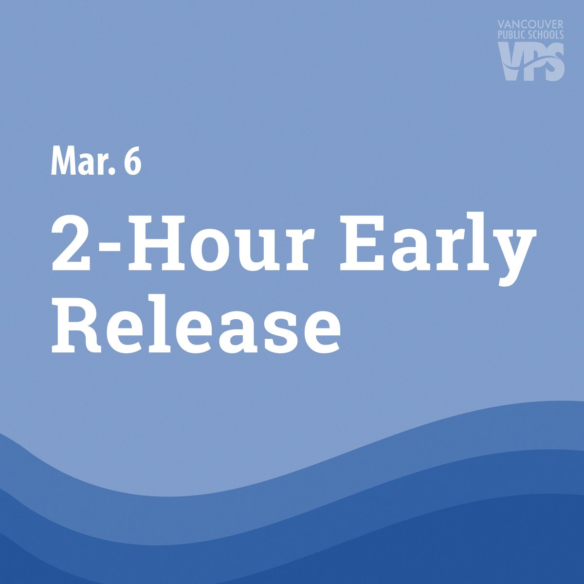 Don't forget! School will be released 2-hours early tomorrow, March 6. 🗓️ View the 2023-24 district calendar on our website: vansd.org/calendar