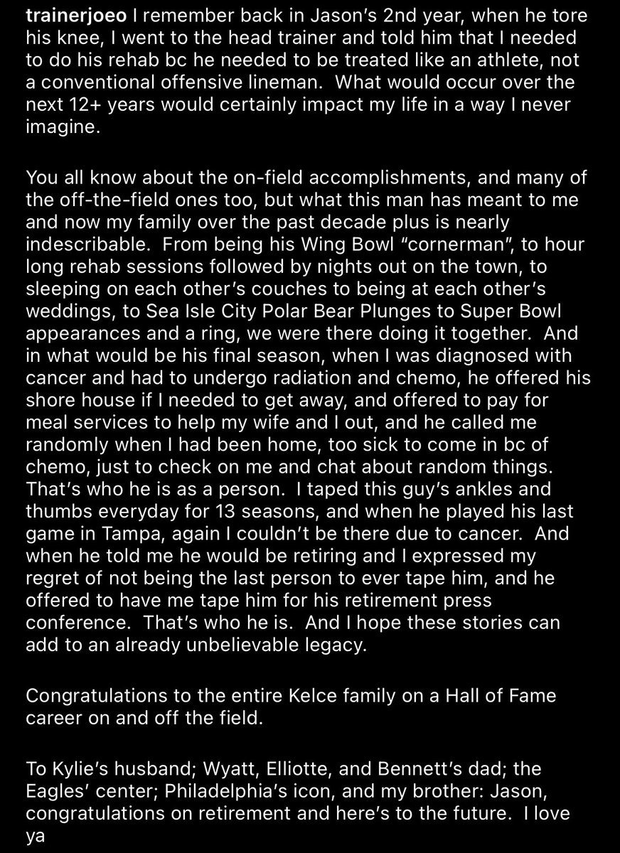Jason let his athletic trainer tape his ankles for his retirement press conference because he missed his last game in Tampa due to chemo. What a guy Jason Kelce is. ♥️🥺