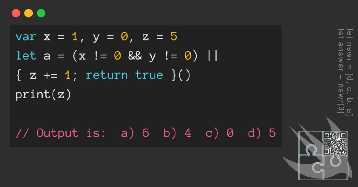 GregCoolShade's tweet image. Piece together the output: What does this Swift jigsaw puzzle code reveal? 🧩 #SwiftCode #CodingPuzzle