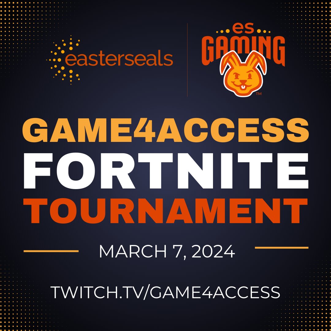 We're so excited for our Game4Access Fortnite Tournament! This Thursday at 7 pm EST, featuring teams of all disabled gamers! You won't want to miss it! Learn more about ES Gaming, powered by Easterseals: esgaming.gg