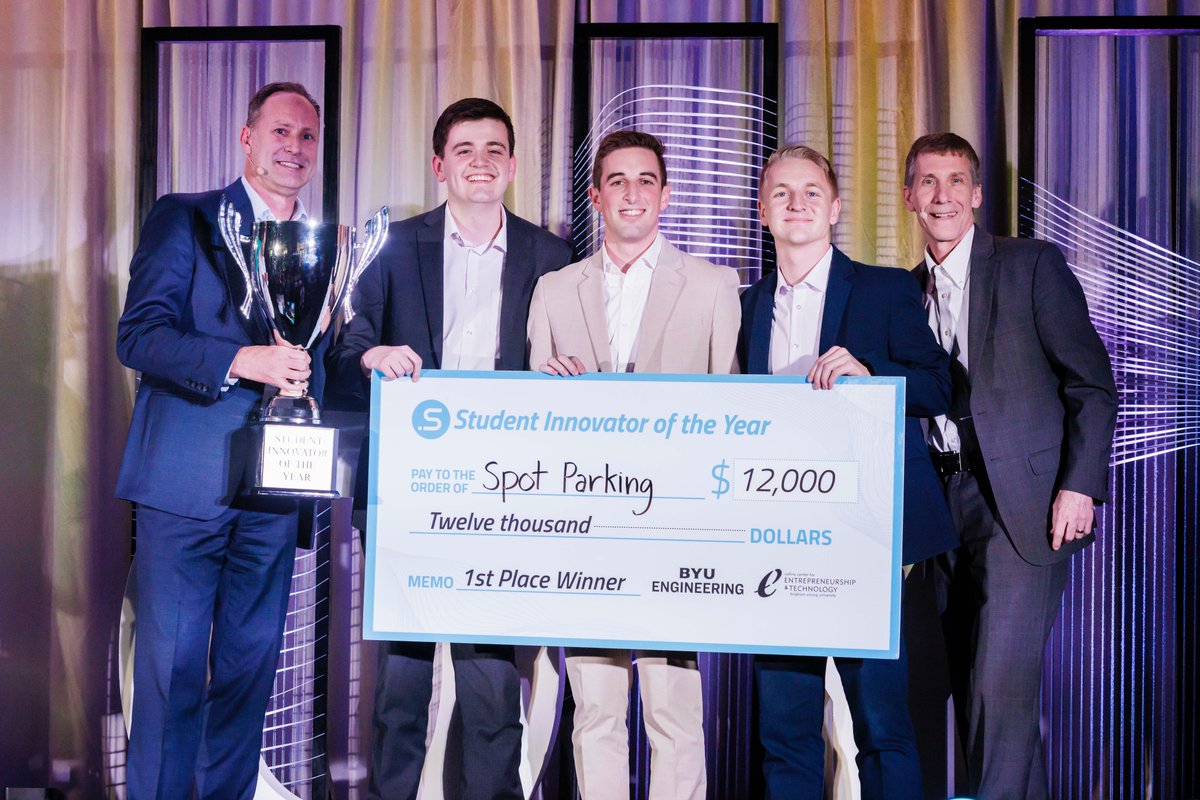 byuengineering's tweet photo. Congratulations to this year’s Student Innovator of the Year!
First Place: (winning $12k) Spot Parking
Second Place: (winning $10k) Salt Block Inoculum
Third Place: (winning $8k) Stratus
Crowd Favorite: (winning $2k) MelBas
#byuengineering #SIOY #innovation https://t.co/6J9Zt1TZP7