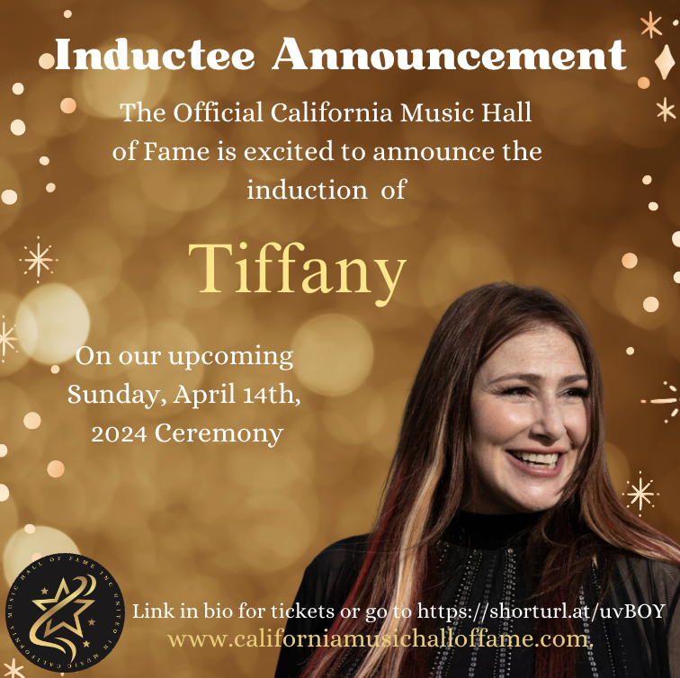 CAMusicHall's tweet photo. Our next California Music Hall Of Fame inductee, Tiffany. Our upcoming Spring Induction ceremony will be on Sunday, April 14th, 20.

🎫 Tickets for the Spring 2024 Induction Ceremony can be purchased at the link in bio! 

Use code David2024 for $10 off your purchase! https://t.co/HnUm1vemCI