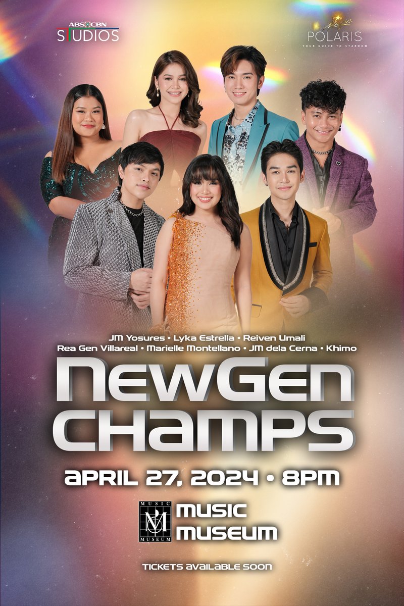 IT'S THE NEW GENERATION OF SINGING CHAMPIONS! ✨

Mark your calendars and watch out for the 'pangmalakasang' concert experience from your new gen singing champions!

#NewGenChamps 
April 27, 2024 | 8PM
Music Musem 

Tickets available soon!

#PolarisStarMagic
#StarMagic