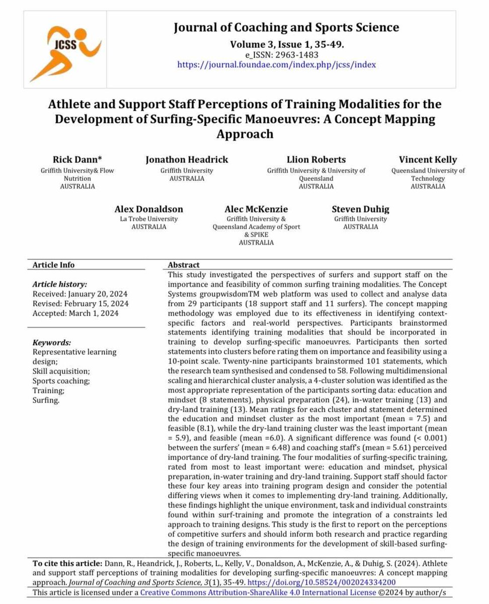 Stoked to publish the first article in my PhD! It's now available online, in the Journal of Coaching and Sports Science 🙌 Huge thanks to the research team @Jon_Headrick @LlionARoberts @VinceKellySport @AlexDonaldson13 @a_k_mckenzie @Duhigs