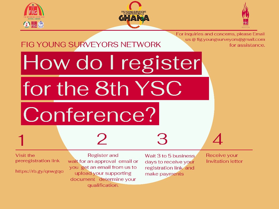 Don't miss out on the opportunity to join us at the 8th Young Surveyors Conference during the FIG Working Week in Ghana this May 2024. Find out the eligibility criteria and apply here: ln.run/J2QZr #FIGWorkingWeek #FIGYSN #Ghana2024 #YSC8TH #OurWorldThenNowTomorrow