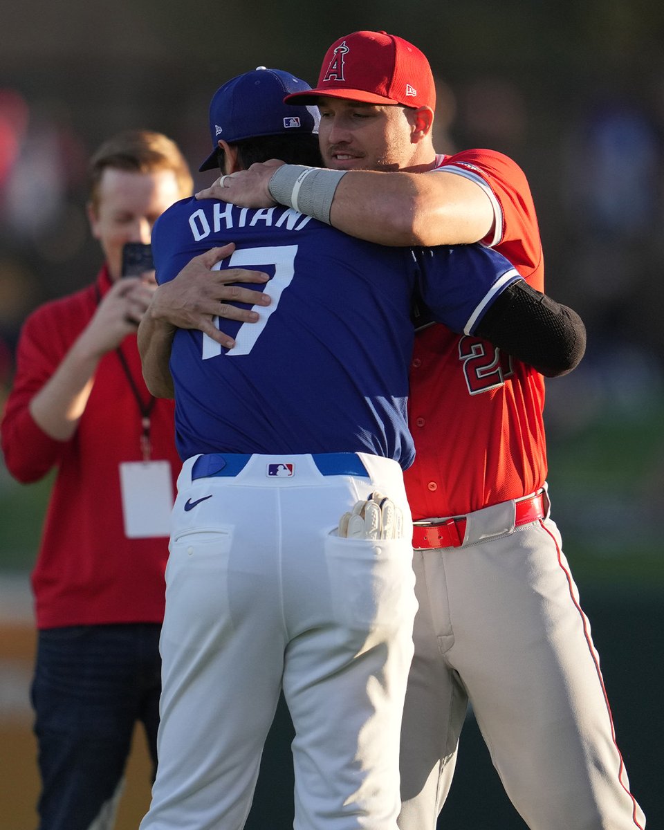 From teammates to rivals.

Shohei Ohtani and Mike Trout share a hug. #SpringTraining