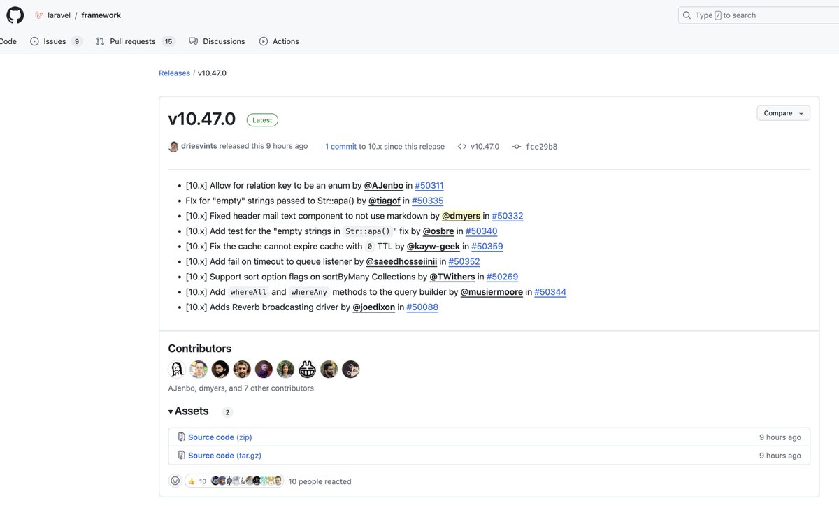 Probably at the top of my smallest open source contribution, but hey, I'll take the shoutout.

It fixes a 6 year old bug in plaintext emails that if you use Laravel mailables you might have in production.
