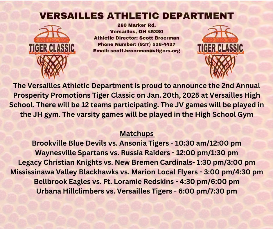 Versailles Lady Tiger Classic (@gbktigerclassic) on Twitter photo The schedule is set for the 2025 Prosperity Promotions Lady Tiger Classic. <a href="/WTGR975/">97.5FM WTGR</a> <a href="/JDabbs86/">Jim Dabbelt</a> <a href="/swbl/">Christine Ernst Bode</a> <a href="/midwestathletic/">MAC</a> <a href="/WOACSports/">WOAC Sports</a> <a href="/CBC_Sports/">CBC Sports</a> <a href="/scal_sports/">SCAL Sports</a> <a href="/MetroBuckeye/">Metro Buckeye Conf</a> <a href="/GirlsVersailles/">Versailles Girls Basketball</a> <a href="/VTigerSports/">Versailles Athletics</a> The schedule is set for the 2025 Prosperity Promotions Lady Tiger Classic. <a href="/WTGR975/">97.5FM WTGR</a> <a href="/JDabbs86/">Jim Dabbelt</a> <a href="/swbl/">Christine Ernst Bode</a> <a href="/midwestathletic/">MAC</a> <a href="/WOACSports/">WOAC Sports</a> <a href="/CBC_Sports/">CBC Sports</a> <a href="/scal_sports/">SCAL Sports</a> <a href="/MetroBuckeye/">Metro Buckeye Conf</a> <a href="/GirlsVersailles/">Versailles Girls Basketball</a> <a href="/VTigerSports/">Versailles Athletics</a>