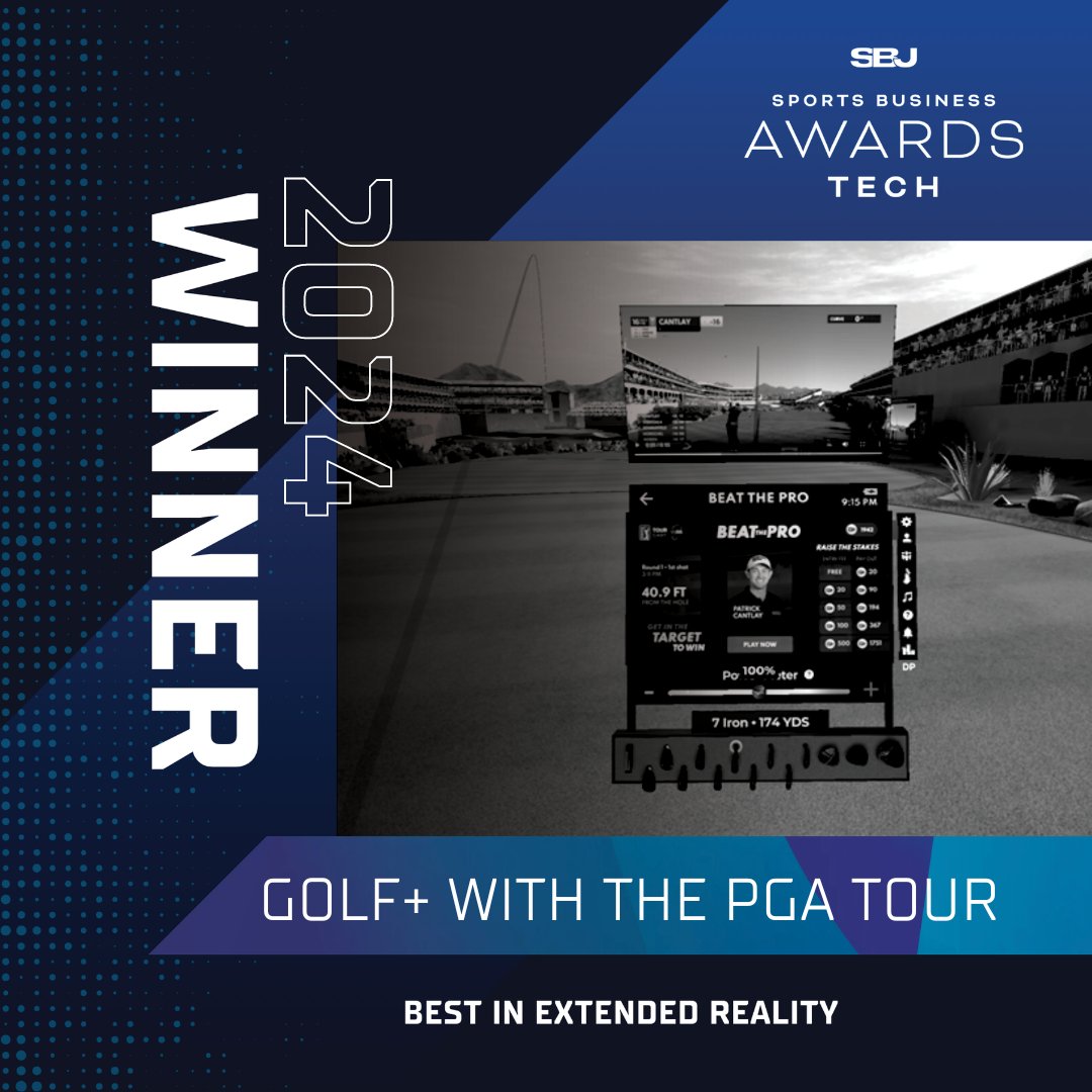 Best in Extended Reality: @golfplusvr w/ the @PGATOUR 🥂 Golf fans wanting the PGA Tour experience got to live it through GOLF+, which transported fans through virtual reality versions of famed links from their homes via Meta Quest headsets. #SBJAwards