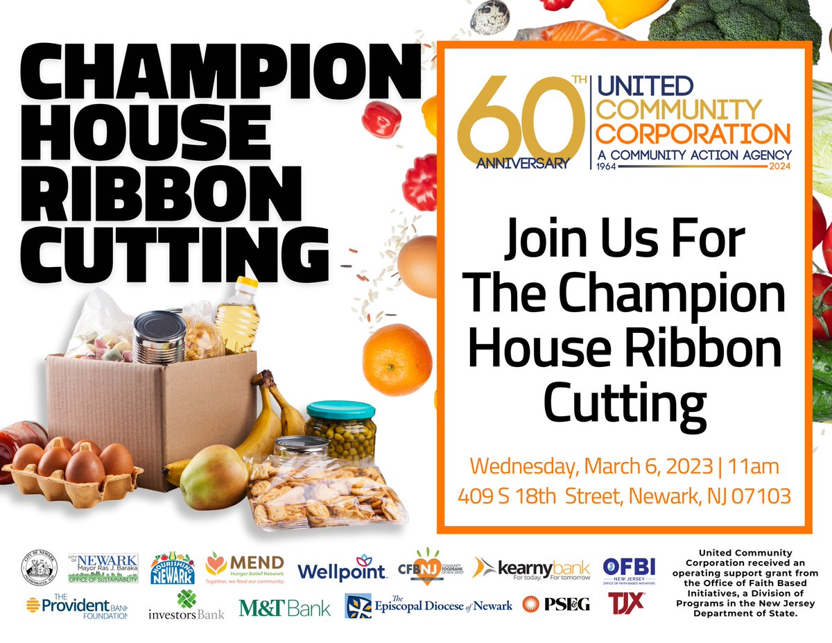 Join us tomorrow, March 6th, at 11 a.m. for our Champion House Ribbon Cutting! @wellpoint #UCCCares #Newark #FoodDistribution #UCCNewark #Hunger #Community #Givingback #RibbonCutting #CommunityAction #Pantry