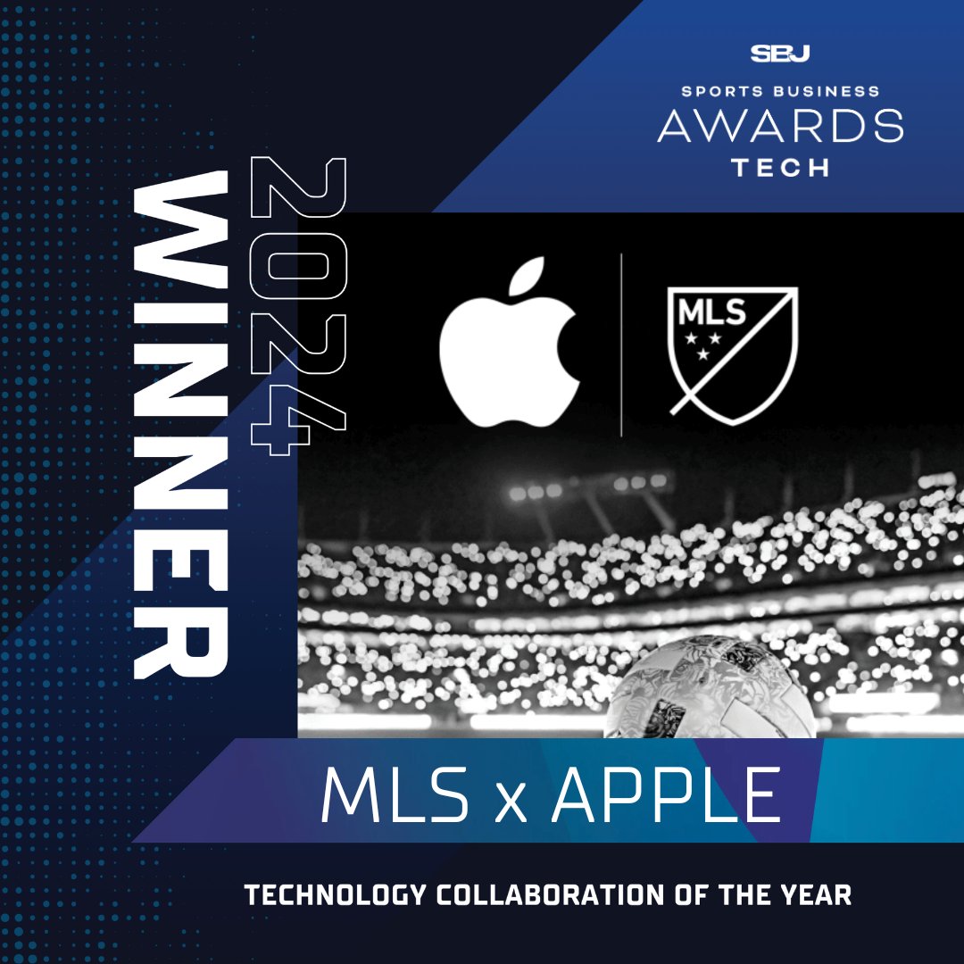 Technology Collaboration of the Year: @MLS x @Apple ⚽🥂 In the first season of a 10-year agreement, the Apple-broadcast MLS Season Pass provided global coverage with a sharp picture, rich graphics, and plentiful shoulder content. #SBJAwards