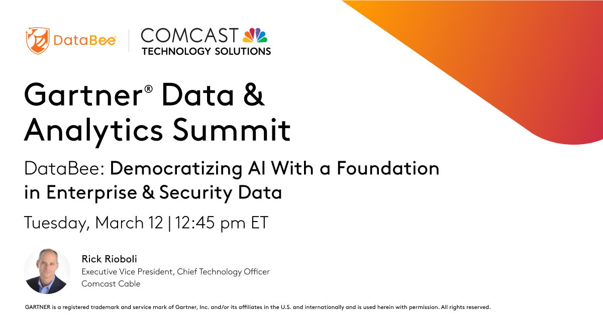 Don’t miss this presentation on developing safe, secure, and scalable AI solutions with Comcast EVP and CTO Rick Rioboli: comca.st/49RkzWY

#GartnerDA #DataBee #AIOps #SecurityAnalytics #DataAnalytics #AI #ML #SecurityData