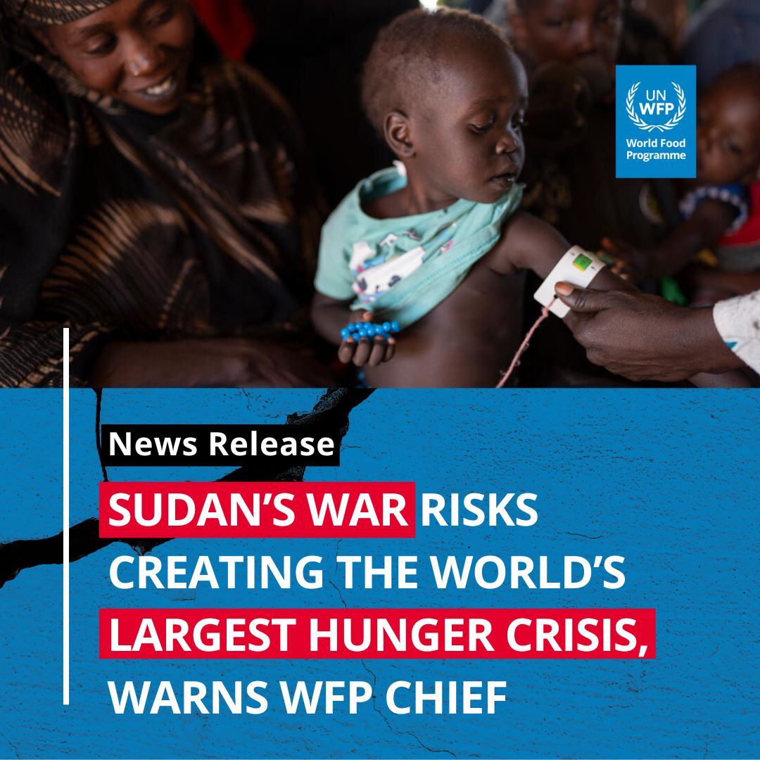 #BreakingNews: @WFPChief says the war in #Sudan 🇸🇩 risks triggering world's largest hunger crisis 10 months of fighting have pushed ca. 18 million ppl into acute hunger & needs are rising ‼️ @WFP urgently needs unimpeded access to provide aid 👉wfp.org/news/sudans-wa…