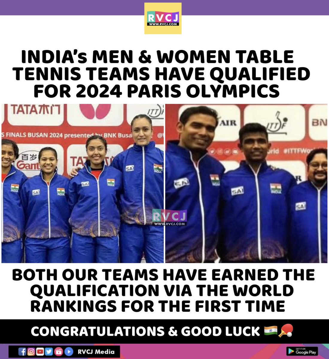 iam_p1yush's tweet photo. Congratulations champions hope you get medals for India. Great wishes ahead 🙏
#tabletennisteam #Blue
@ianuragthakur #perisolympic2024 https://t.co/IaiUJz676d