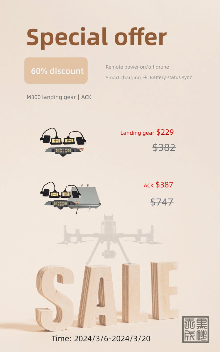 HeishaTech's tweet photo. HEISHA M300 smart #drone charging kit is having a 60% discount, with a limited-time offer in two weeks.
https://t.co/L46TMBYVNy
#droneautonomy #dronetechnology #droneindustry https://t.co/JfujrJEX4p
