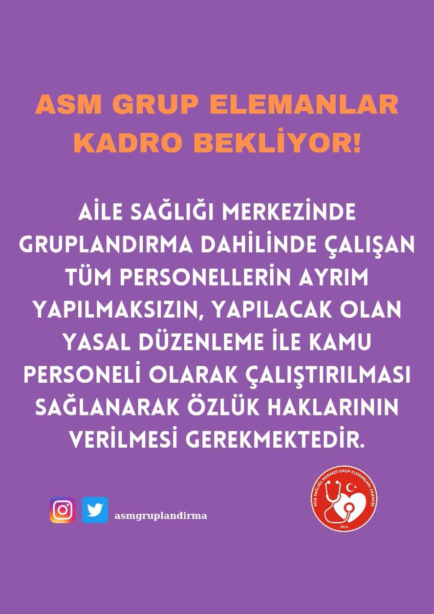 <a href="/bekir_nennioglu/">Bekir NENNİOĞLU</a> <a href="/SSMahmutFaruk/">Mahmut Faruk DOĞAN</a> <a href="/asmgruplandirma/">Aile Sağlığı Merkezi Grup Elemanları Derneği</a> adaletsiz maaşlarla iş tanımı olmadan çalışan sağlıkçıyız
#Reistengrupelemanlarınamüjde