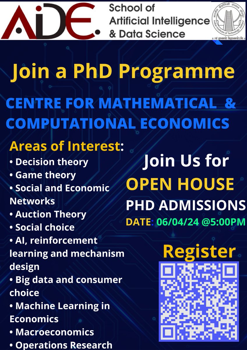 It is that time of the year again!
Inviting applications for the PhD program at our centre for the summer round. Join is for an open house to know more about the program and interact with faculty.
Register below.👇
#EconTwitter