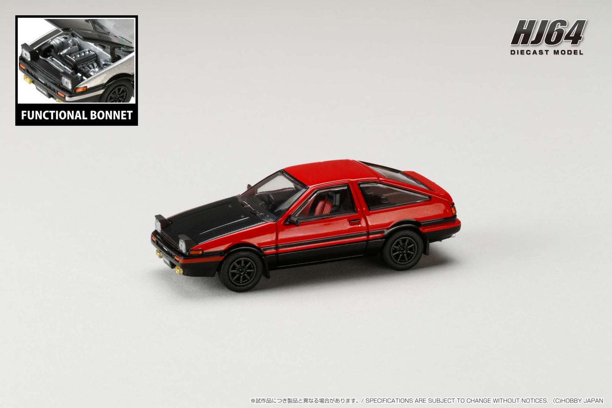 HJ_Minicar's tweet photo. 1/64 Toyota SPRINTER TRUENO GT APEX (AE86) JDM Style with CARBON BONNET
■3-Colors
■発売予定: 2024年6月以降
■お取扱店・海外代理店情報
https://t.co/Dv9aft35cB
#ホビージャパン #HobbyJAPAN #HJ64 #minicar #ミニカー #トヨタ #AE86 #TRUENO #トレノ #GTAPEX #ハチロク #4AGE #JDM https://t.co/lQ4J9PrCXx