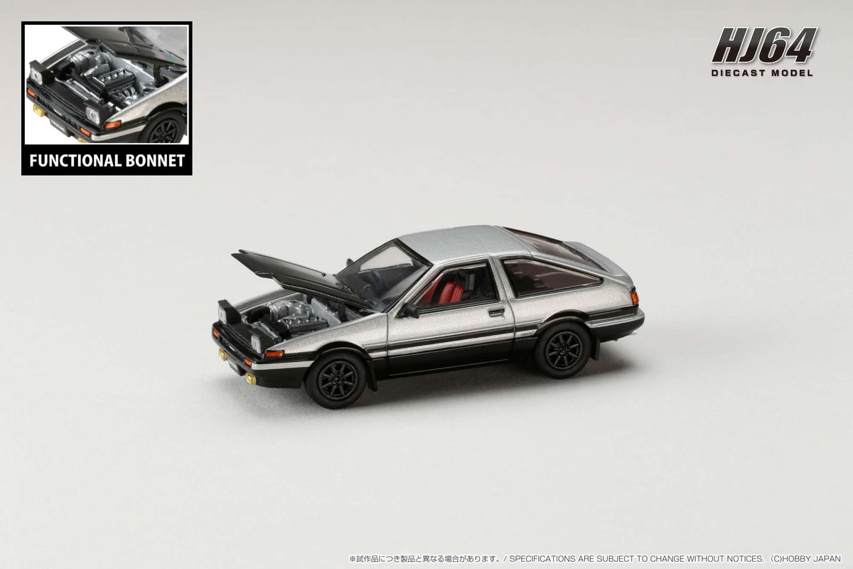HJ_Minicar's tweet photo. 1/64 Toyota SPRINTER TRUENO GT APEX (AE86) JDM Style with CARBON BONNET
■3-Colors
■発売予定: 2024年6月以降
■お取扱店・海外代理店情報
https://t.co/Dv9aft35cB
#ホビージャパン #HobbyJAPAN #HJ64 #minicar #ミニカー #トヨタ #AE86 #TRUENO #トレノ #GTAPEX #ハチロク #4AGE #JDM https://t.co/lQ4J9PrCXx