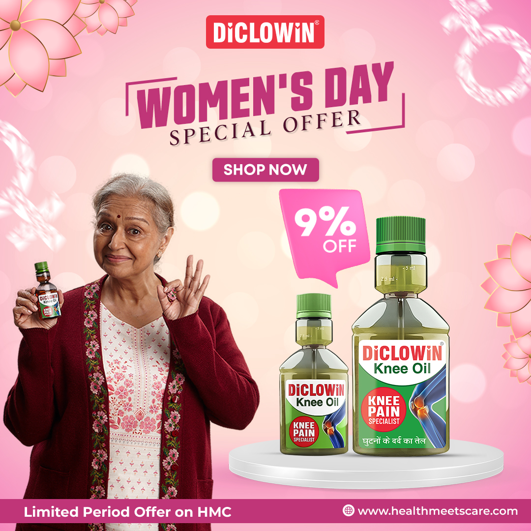 Take pain-free steps with DiCLOWiN Knee Oil!
#DiclowinKneeOil- Targeted Relief from Knee Pain.

✅On the Occasion of International Women’s Day Enjoy a Special Offer of 9% off

#PainFreeWomen #InternationalWomensDay #WomensWellness #DiCLOWiN #kneepain #JointPain #kneepainoil #WPPL