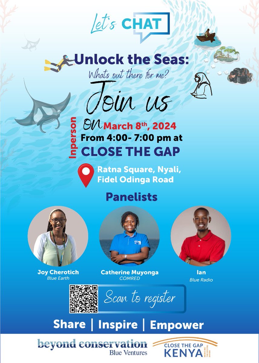 The 2nd edition of Let’s Chat is here!

Join us as we explore, unpack, and share thrilling first-hand experiences of navigating a career in #conservation with other young #conservationleaders.

Will you be attending?

Registration link:
forms.gle/zo7TKdmHTrsTKT…

@Blueventures