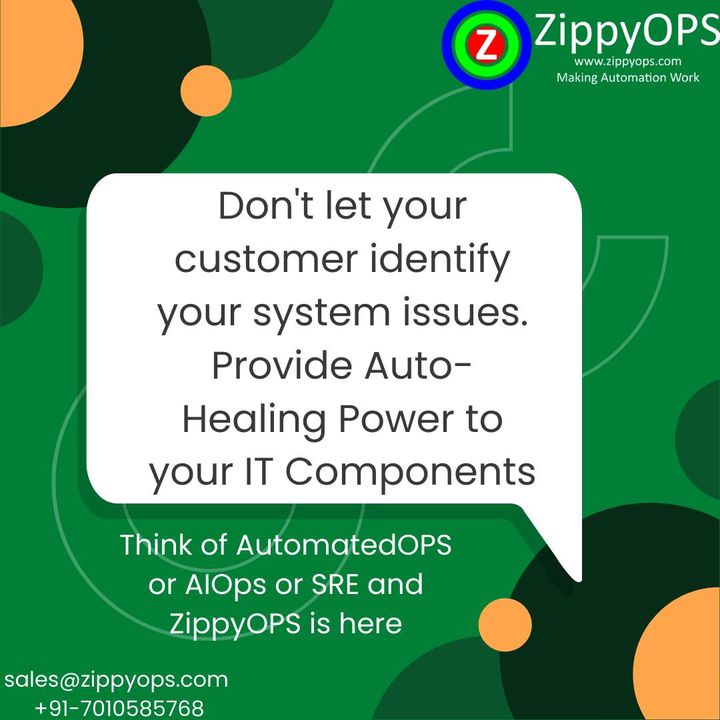 ZippyOps's tweet image. Don&apos;t let your customer identify your system issues. 
Provide Auto-Healing Power to your IT Components.

Think of AutomatedOPS or AIOPS or SRE and ZippyOPS is here. 

For more information: zippyops.com

#ZippyOPS #MakingAutomationWork #Rundeck #JIRA #Zabbix