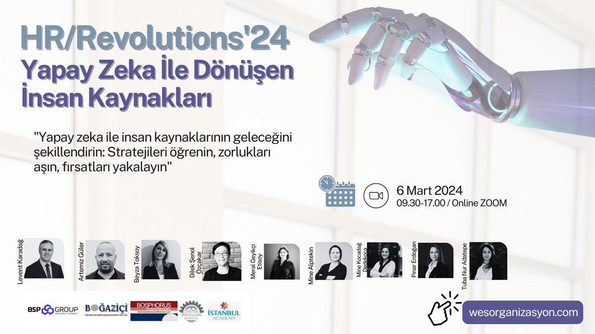 Bugün 11:00'de ben varım :) 

HR/Revolutions Web Summit

6 Mart 2024 – 09.30-17.00 / Online ZOOM

“Yapay Zeka ve Çalışan Deneyimi “paylaşımı ile ben de olacağım.

Beklerim.

#yapayzeka #AI #çalışandeneyimi #EX #employeexperience #artemizguler