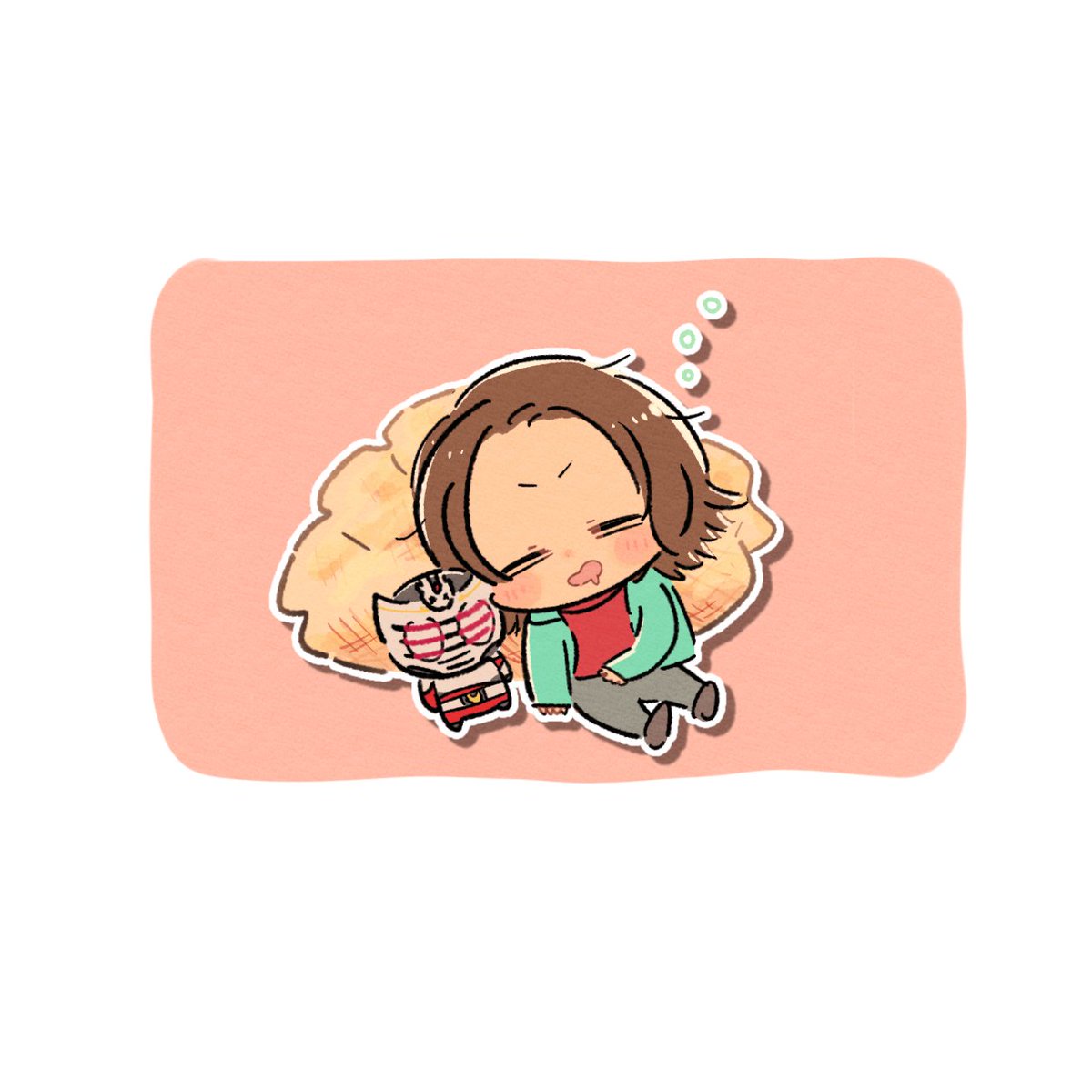 male focus chibi brown hair sleeping 1boy jacket drooling  illustration images