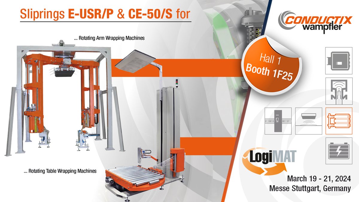 CxW_Global's tweet image. Countdown for the #LogiMAT 2024 in Stuttgart, Germany is up and running. At the Conductix-Wampfler booth 1F25 in hall 1 we will also be showcasing our latest #SlipRing solutions. 

Our experts are already looking forward to welcoming you! #Intralogistics #Warehouse #Packing