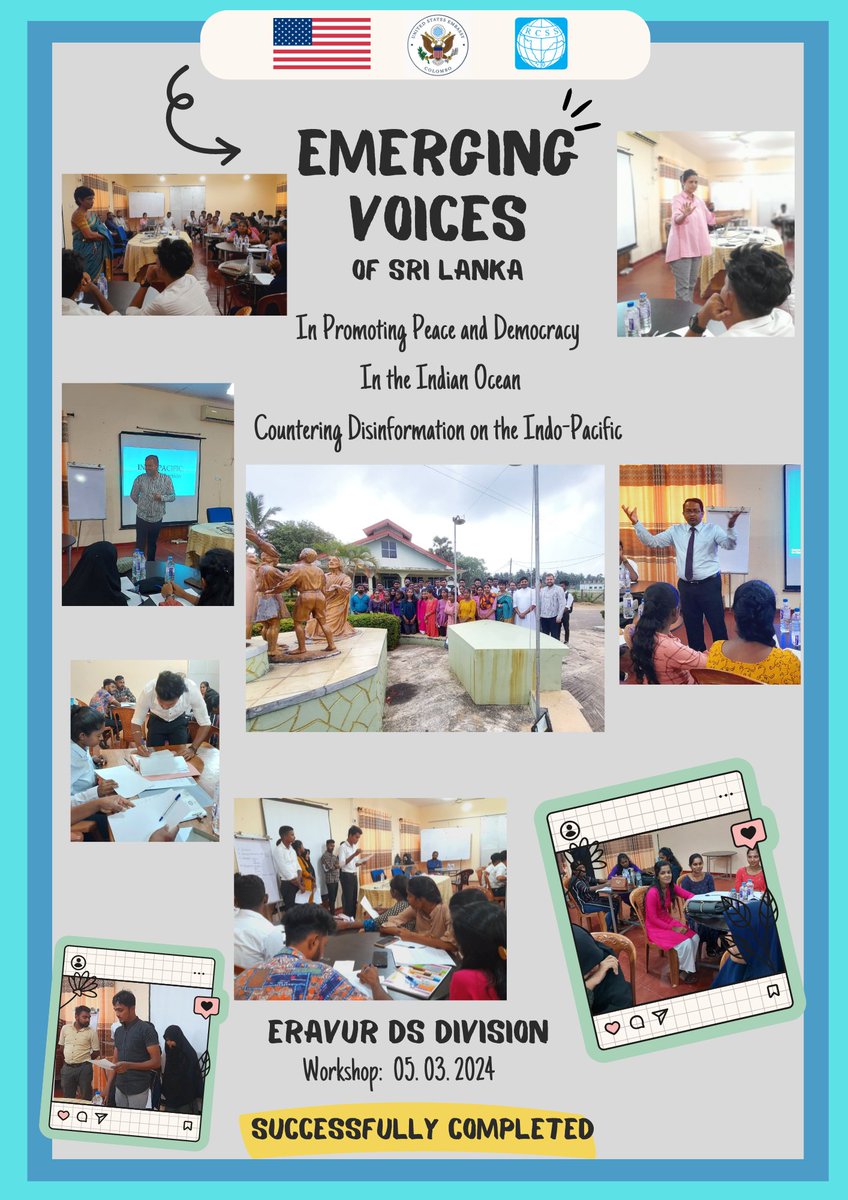 EMERGING VOICES of Sri Lanka in promoting Peace and Democracy in the Indian Ocean : Countering Disinformation on the Indo-Pacific

Workshop 2 : Eravur
March 5th 2024
#regionalcentreforstrategicstudies
#USembassyColombo
#small&amp;mightygrant2024