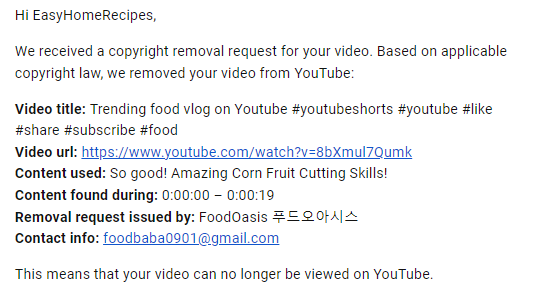 EasyHom3Recipes's tweet photo. @TeamYouTube  @YouTubeCreators  @YouTube  I recently used the green screen react feature on a YouTube short, reacting to 'Amazing Corn Fruit Cutting Skills' by FoodOasis. However, I received a copyright strike for it.  if this use falls within YouTube's guidelines? Thanks!" ? https://t.co/Qr19sVW6qZ