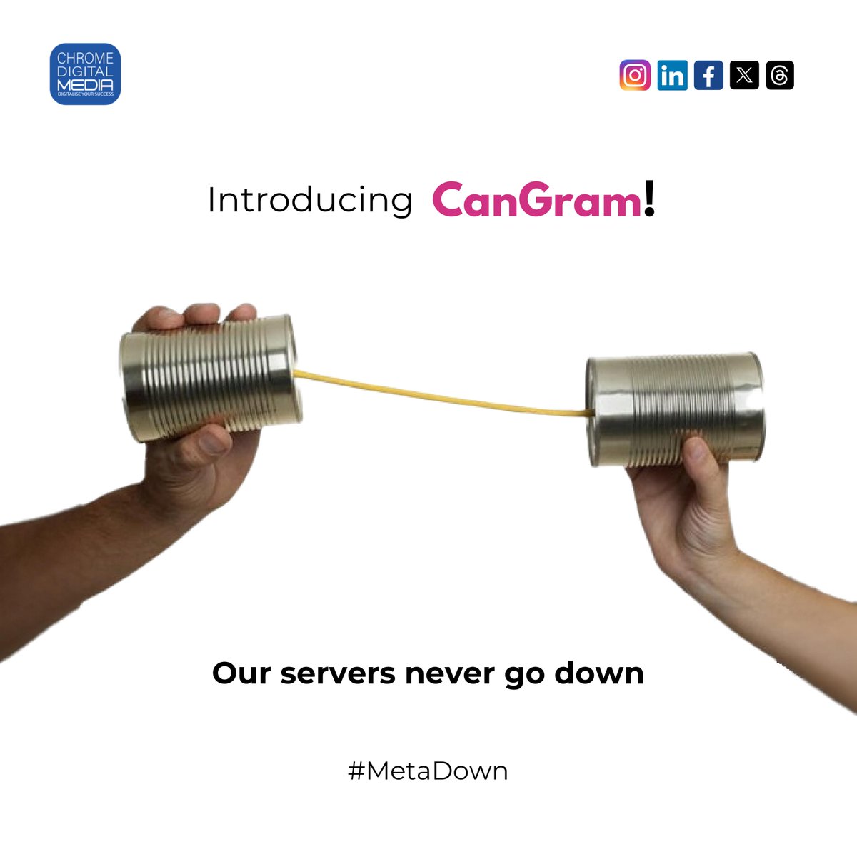 CanGram: where your messages💬travel the old-fashioned way

📌Want creative content for your Brand? Let’s Connect - forms.gle/noH8Q1ueJoCuGx…
_
#instagramdown , #facebookdown , #META , #ChromeDigitalMedia , #Memes , #DigitalMarketing , #Creative , #MarketingDigital , #ideas