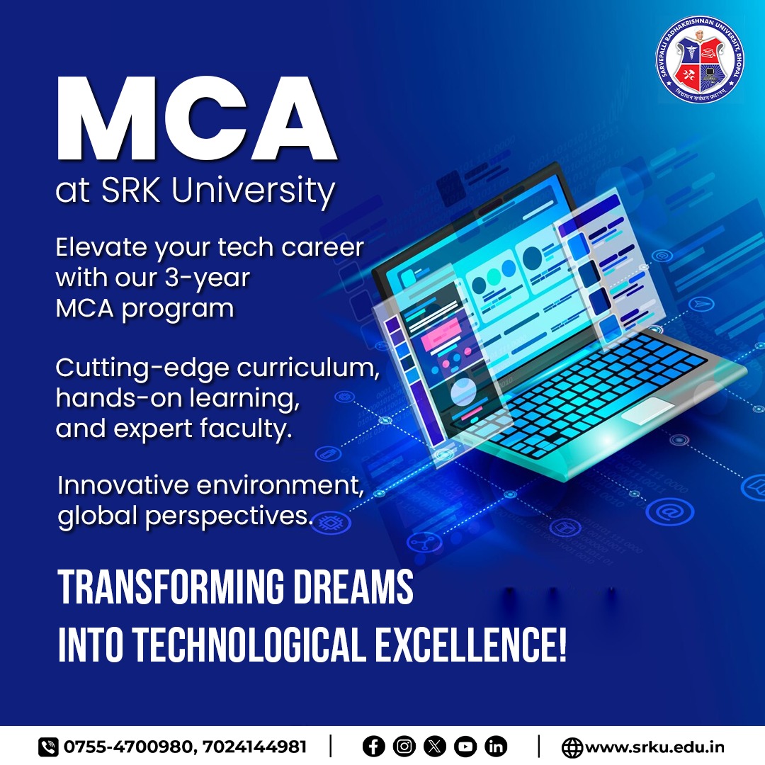 SrkuniversityB's tweet image. Unlock the world of possibilities with MCA at SRK University. Elevate your career in the dynamic field of Computer Applications, where innovation meets excellence. Join us on a journey of knowledge, skills, and limitless opportunities. 

#SRKUniversity #MCAProgram #Innovation