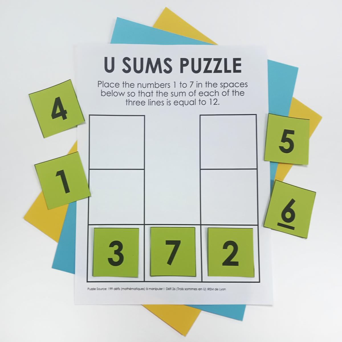 U Sums Puzzle - This is another excellent puzzle that I translated from the math puzzle book published in French by IREM de Lyon. mathequalslove.net/u-sums-puzzle/ #mtbos #iteachmath #puzzlingclassroom