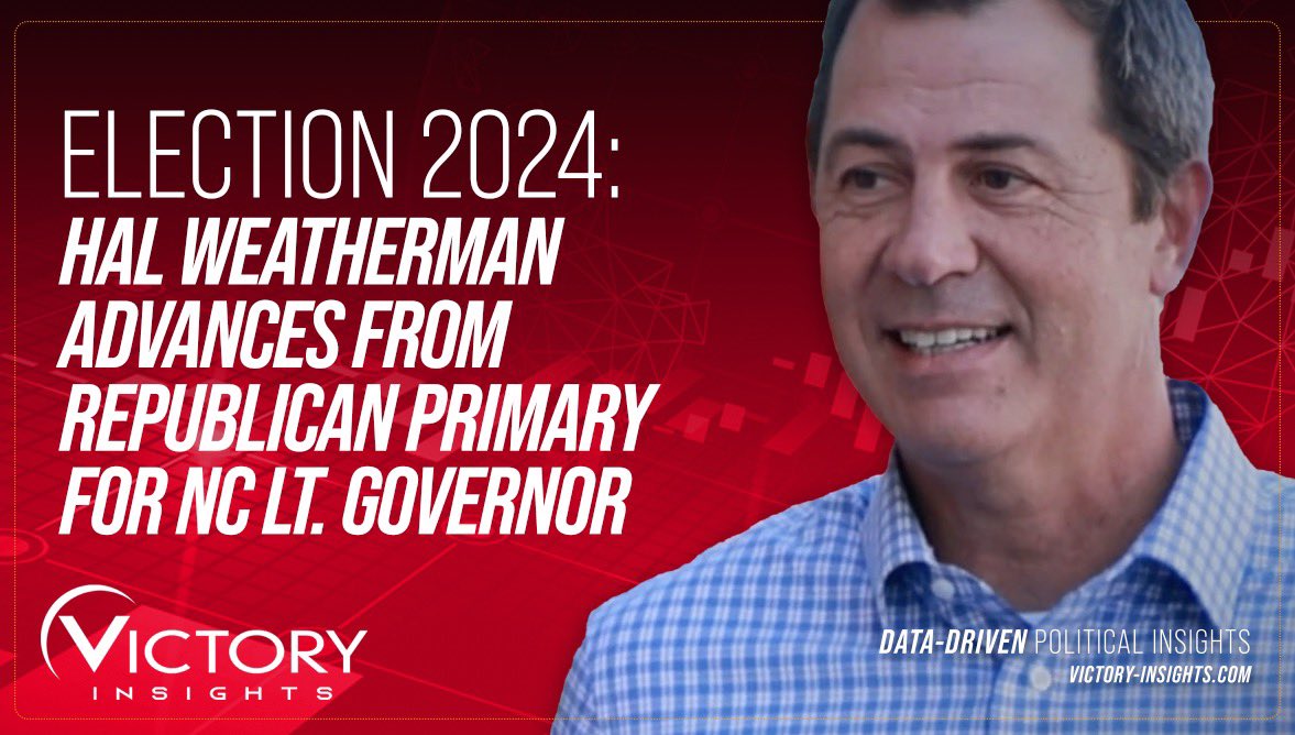 RACE CALL: Hal Weatherman (@HalWeathermanNC ) has advanced to a runoff in the Republican Primary for Lieutenant Governor! He will likely face Jim O’Neill in the runoff. #ElectionDay #NorthCarolina