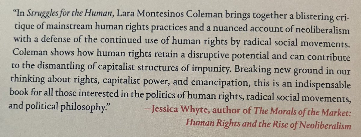 Jessica Whyte (@j_e_s_s_whyte) on Twitter photo My copy of this brilliant new book by <a href="/LaraMonteCo/">Lara Montesinos Coleman</a> — Struggles for the Human: Violent Legality and the Politics of Human Rights — just arrived! My copy of this brilliant new book by <a href="/LaraMonteCo/">Lara Montesinos Coleman</a> — Struggles for the Human: Violent Legality and the Politics of Human Rights — just arrived!